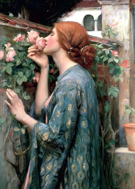 Woman Smelling Roses
