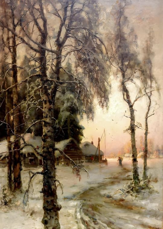 Winter Village in Snow