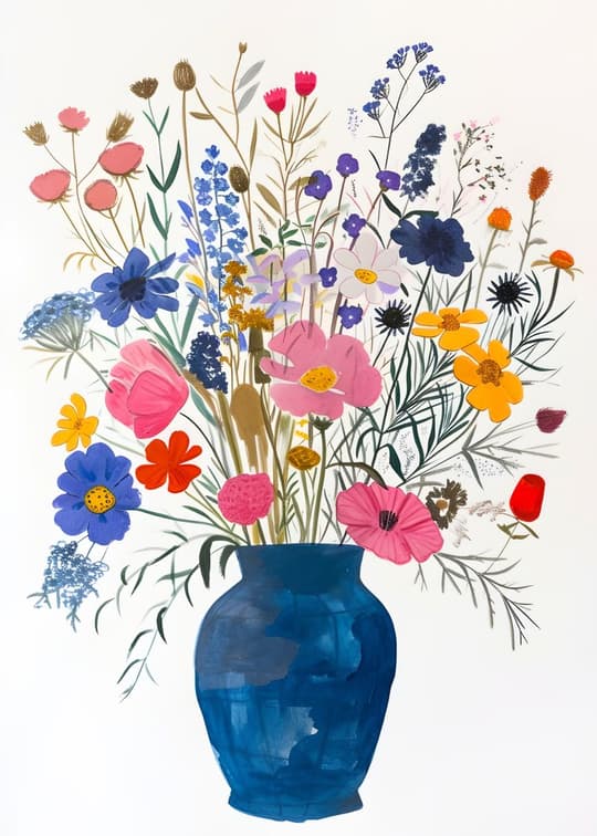 Wildflower Bouquet in Blue Vase