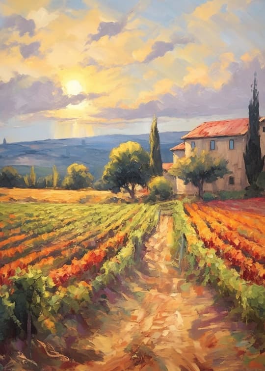 Tuscan Vineyard at Sunset