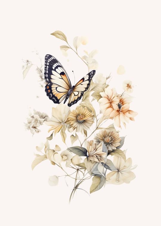 Butterfly Among Daisy Flowers