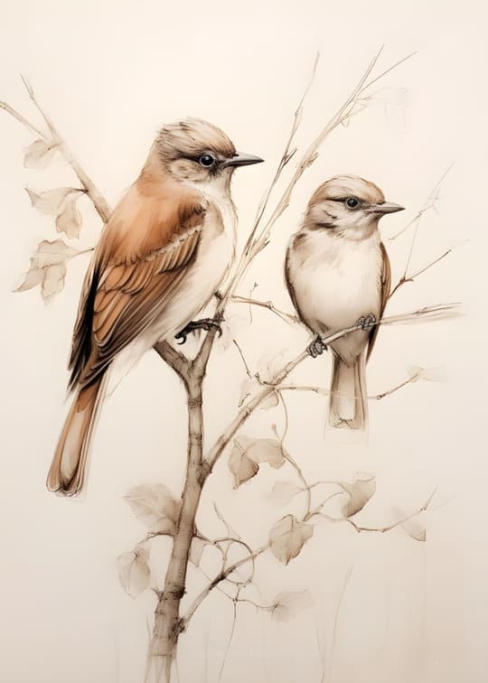 Two Flycatchers on Branch