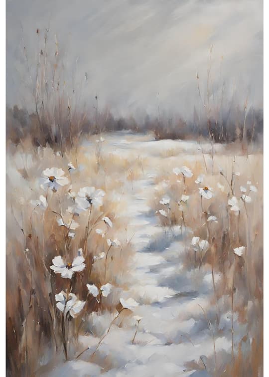 Winter Path with White Flowers