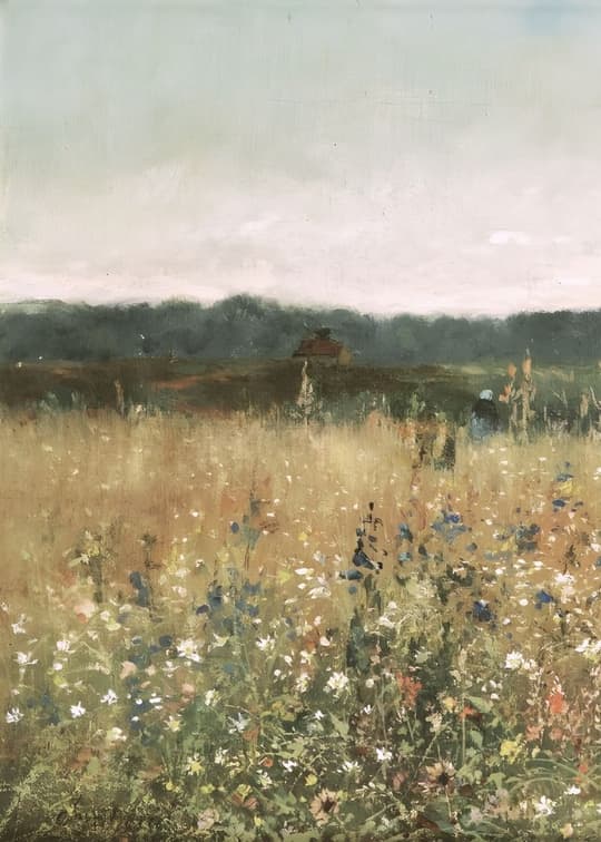 Wildflower Meadow with Distant Cottage