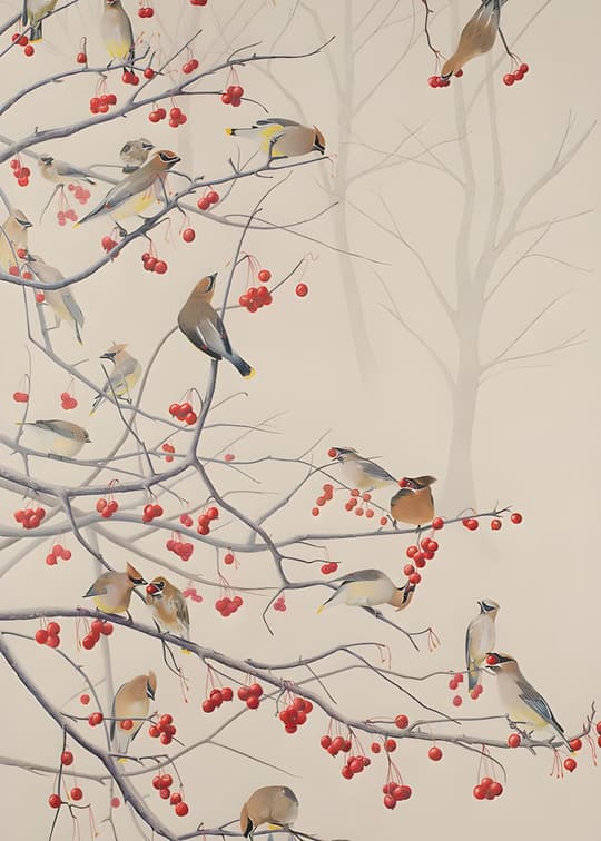 Birds Among Red Berries