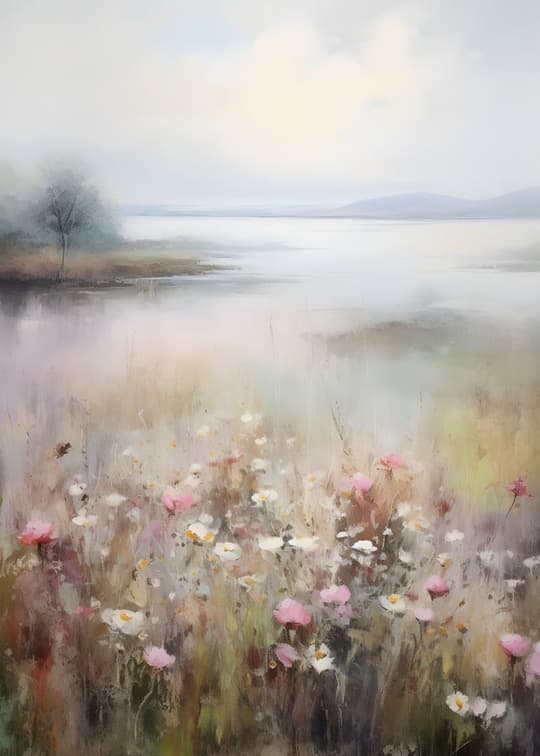 Misty Lakeside Meadow