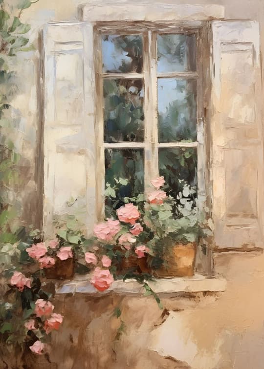 Cottage Window with Roses
