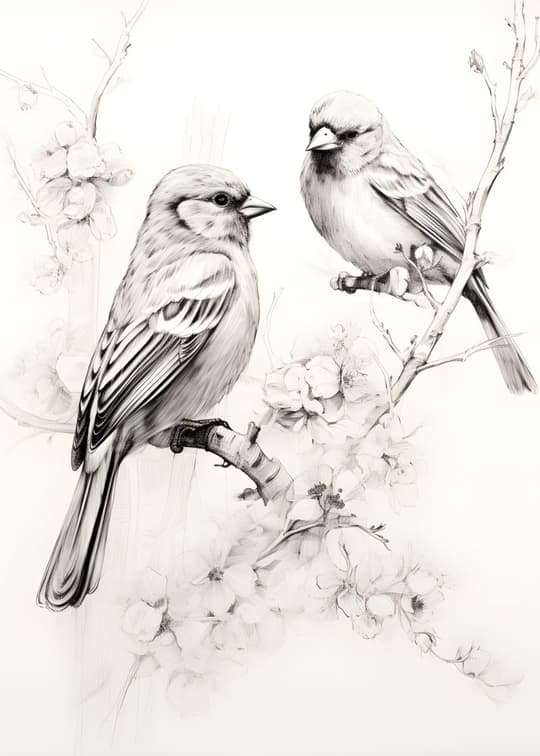 Two Birds on Flowering Branch