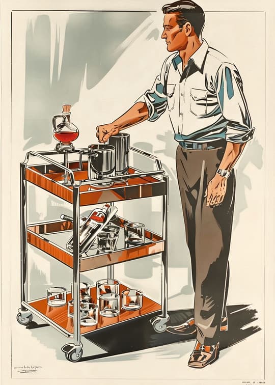 Cocktail Bartender with Serving Cart