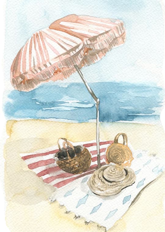 Beach Day with Striped Umbrella