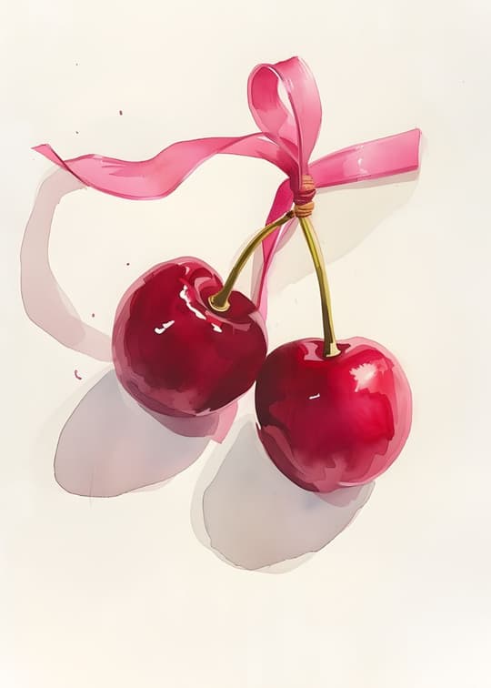 Cherries with Pink Ribbon