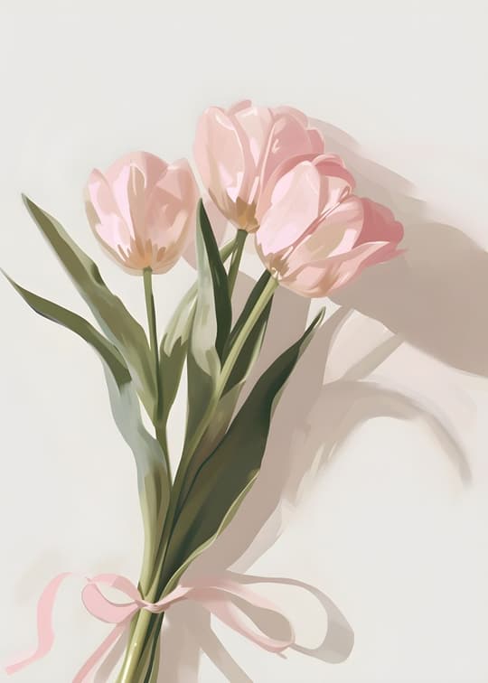 Pink Tulips with Ribbon
