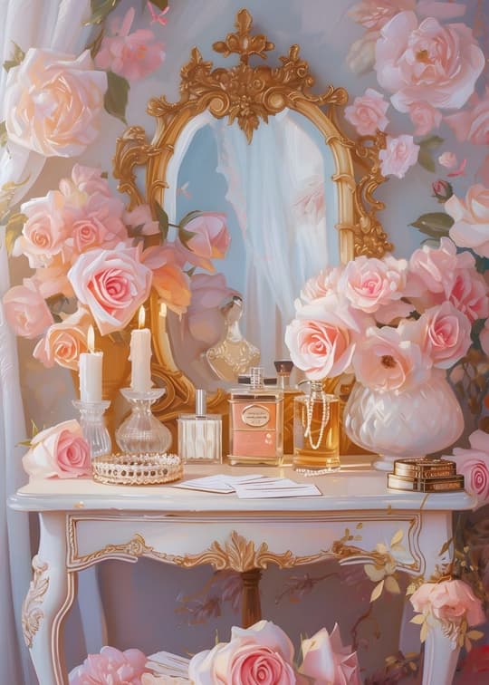 Gilded Mirror Vanity with Roses