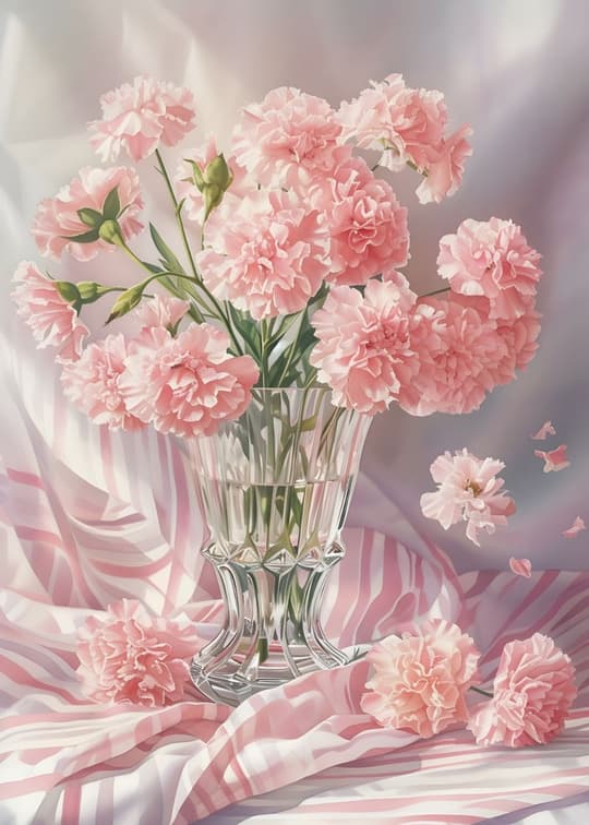 Pink Carnations in Crystal Vase