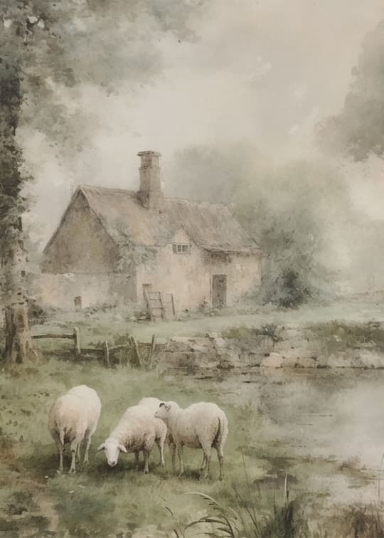 Cottage with Grazing Sheep