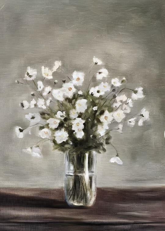 White Flowers in Glass Vase