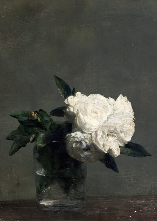 White Roses in Glass Vase