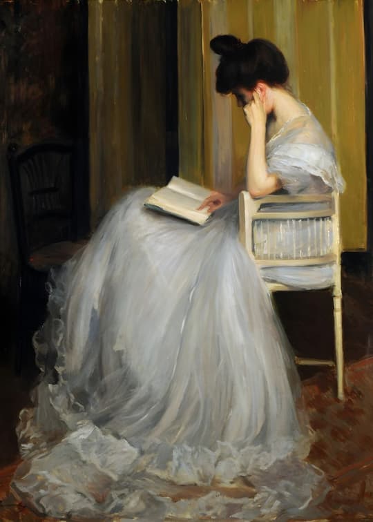Woman Reading in White Gown