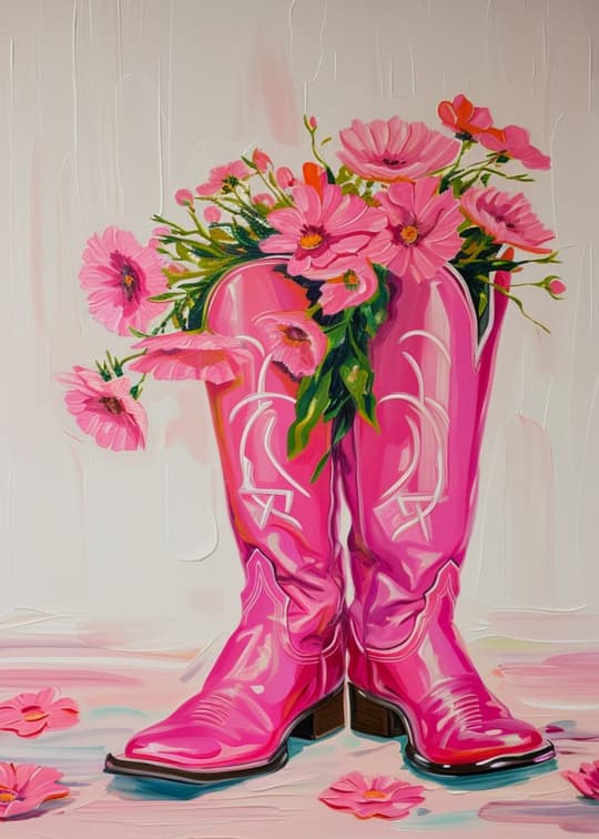 Cowboy Boots & Pink Daisies