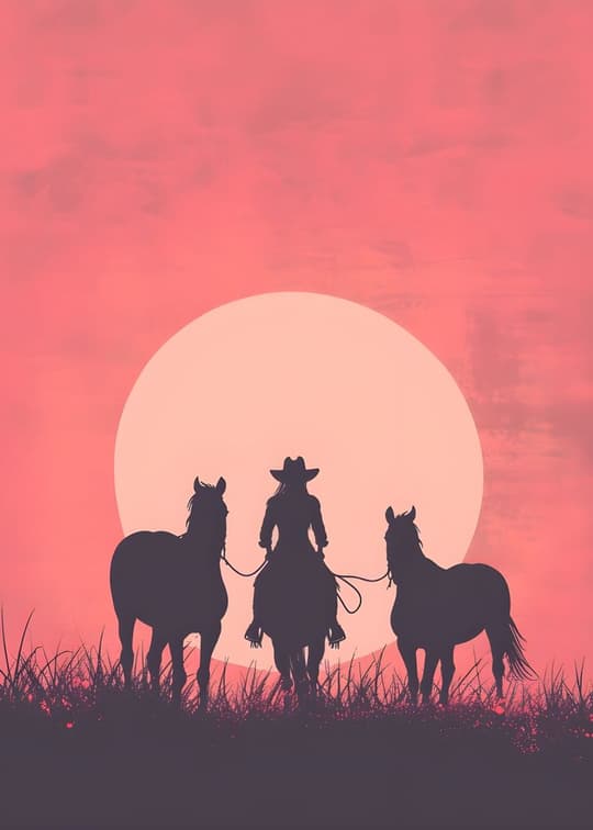 Sunset Cowgirl & Horses