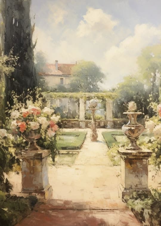 Italian Garden With Roses