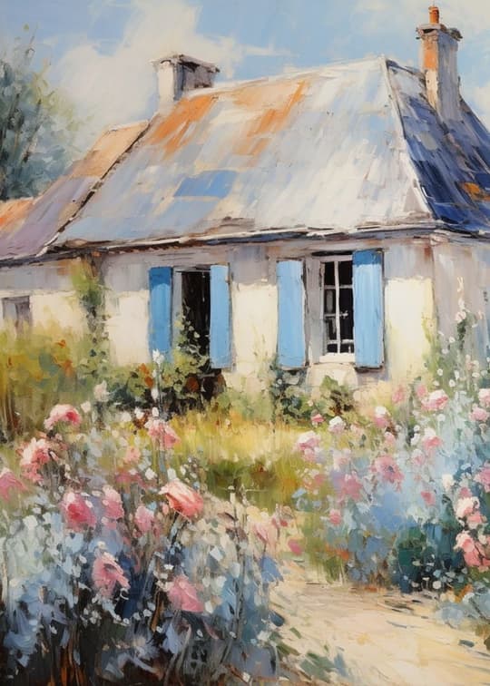 Cottage with Blue Shutters