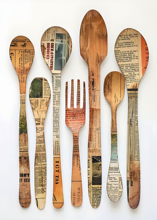 Newspaper Collage Kitchen Utensils