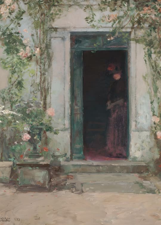 Cottage Door with Climbing Vines