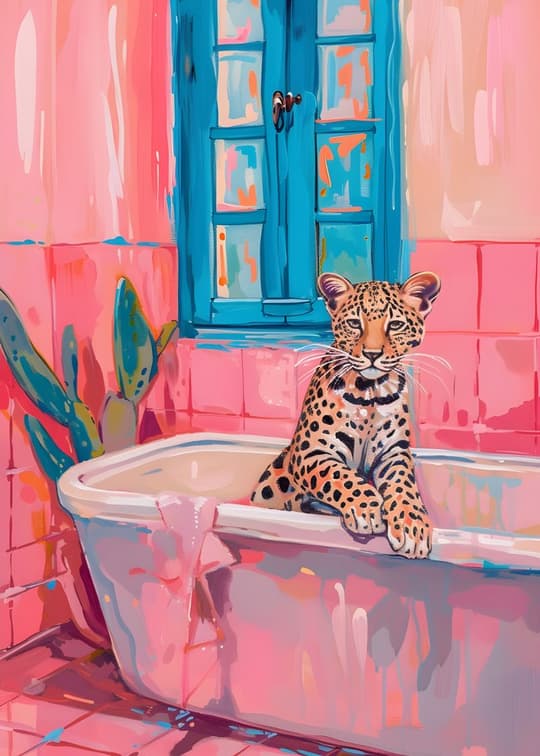 Leopard in Pink Bathroom