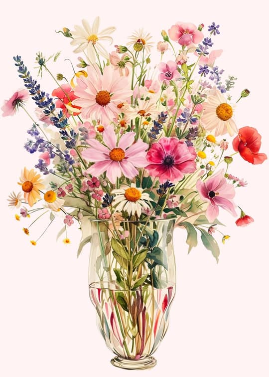 Garden Flowers in Glass Vase