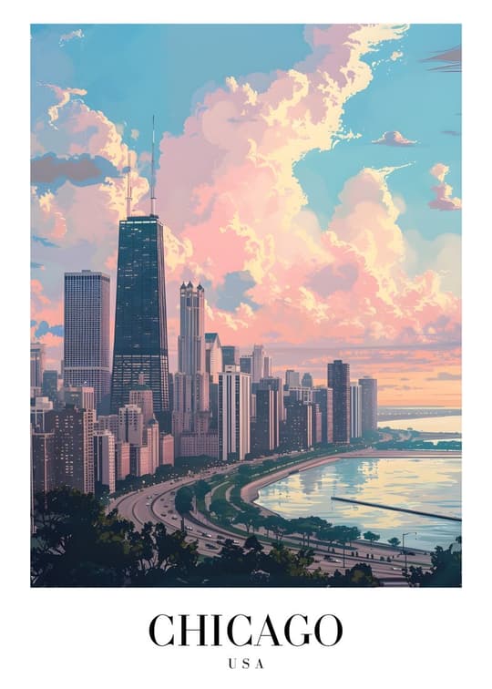 Chicago Skyline Sunset