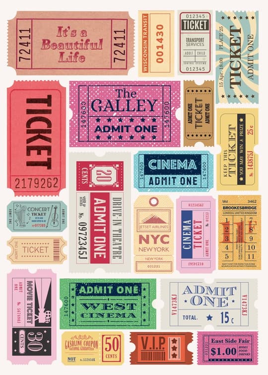 Vintage Tickets & Transit Pass Collage