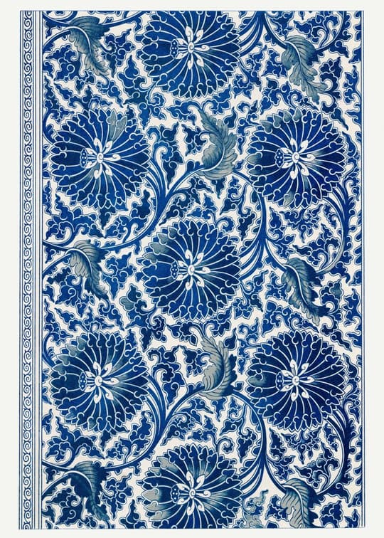 Blue Botanical Damask
