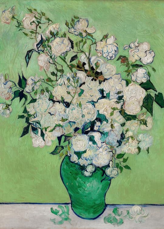 White Roses in Green Vase