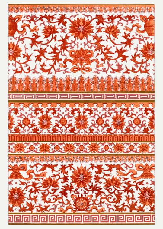 Red Floral Damask Border Pattern