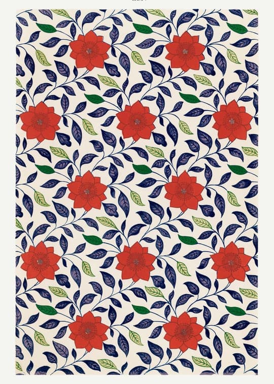 Red Flowers & Navy Leaves