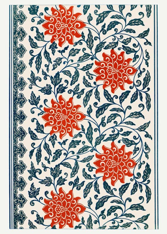 Red Blooms Ornamental Damask