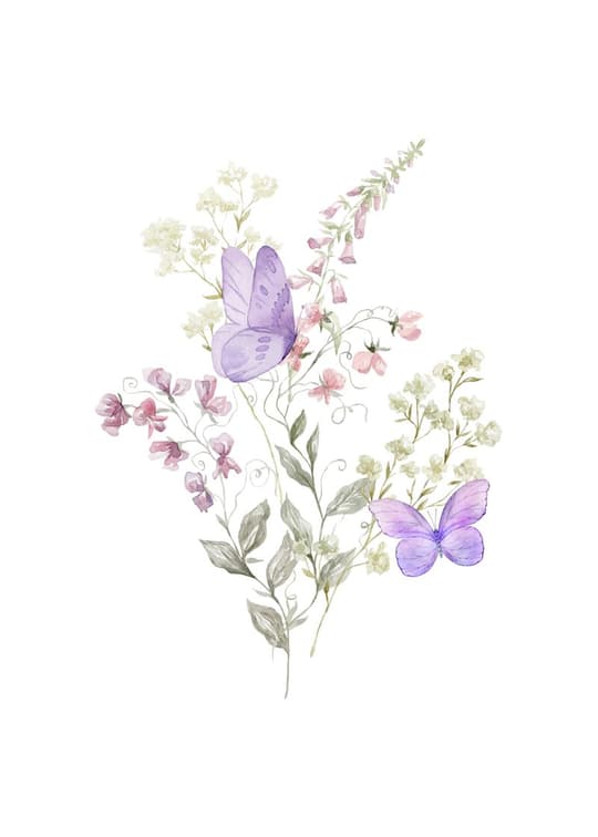 Purple Butterflies & Garden Blooms