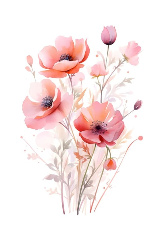 Watercolor Poppies in Bloom