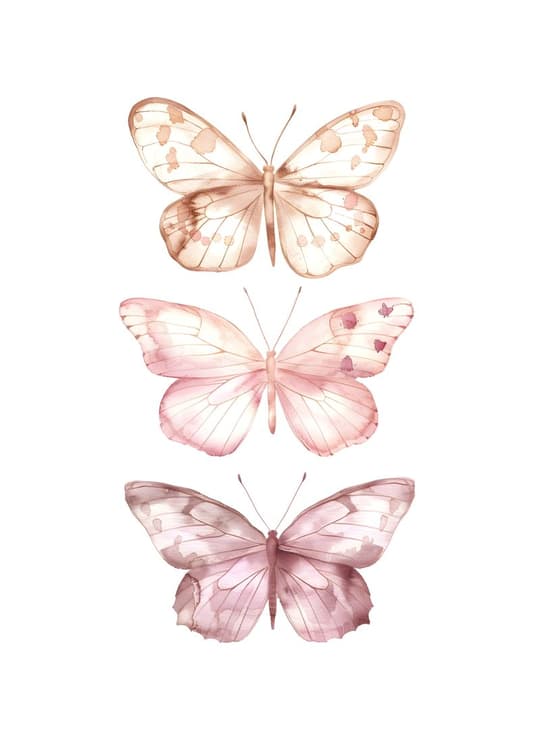 Three Butterflies in Pink Watercolor