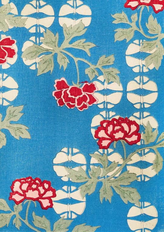 Red Peonies on Blue