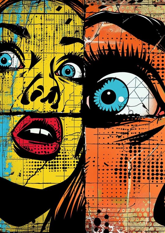 Pop Art Faces with Blue Eyes