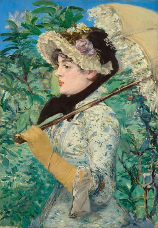 Young Woman in Garden with Parasol