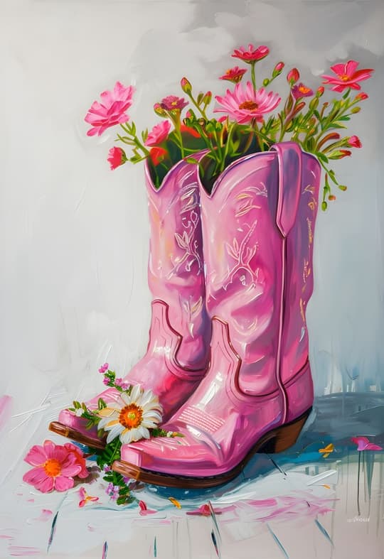Pink Cowboy Boots & Daisies
