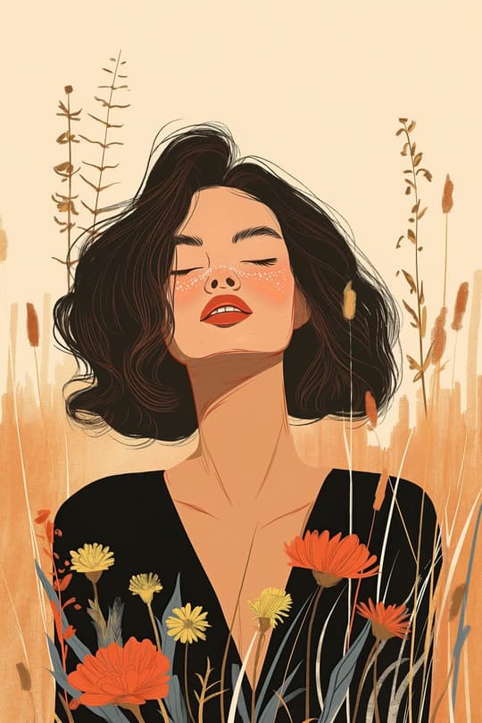 Woman in Wildflower Garden