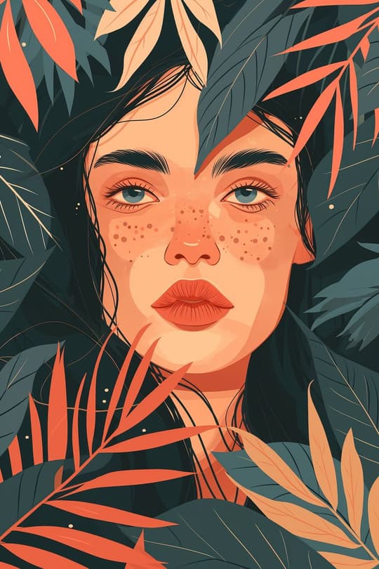 Woman in Tropical Leaves