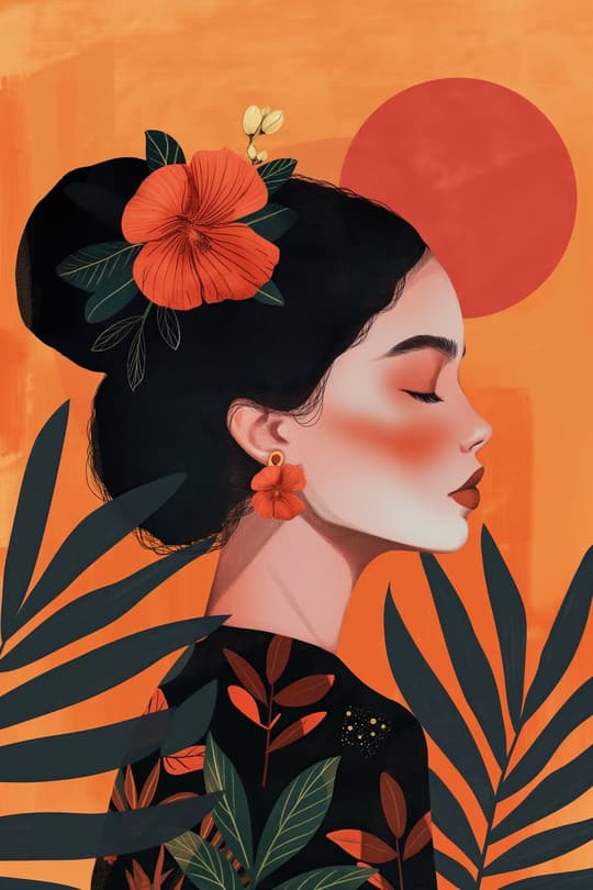 Woman with Tropical Blooms