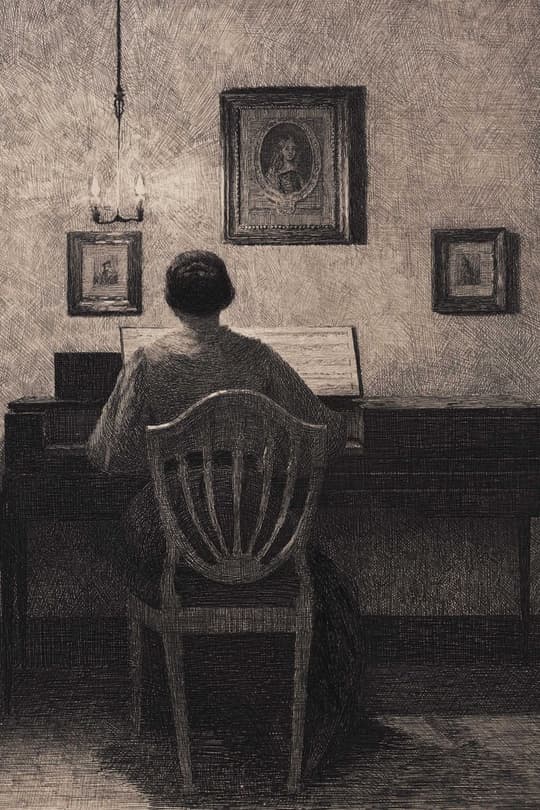 Woman at Desk with Portraits