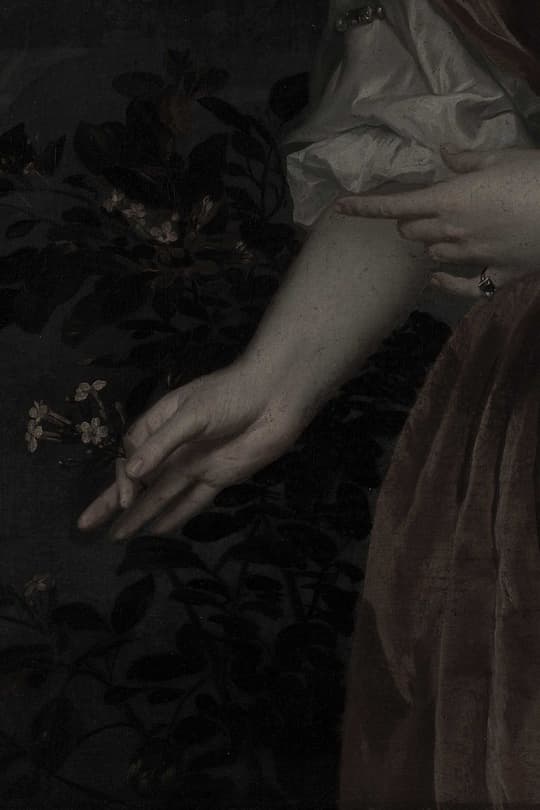 Woman with Dark Florals