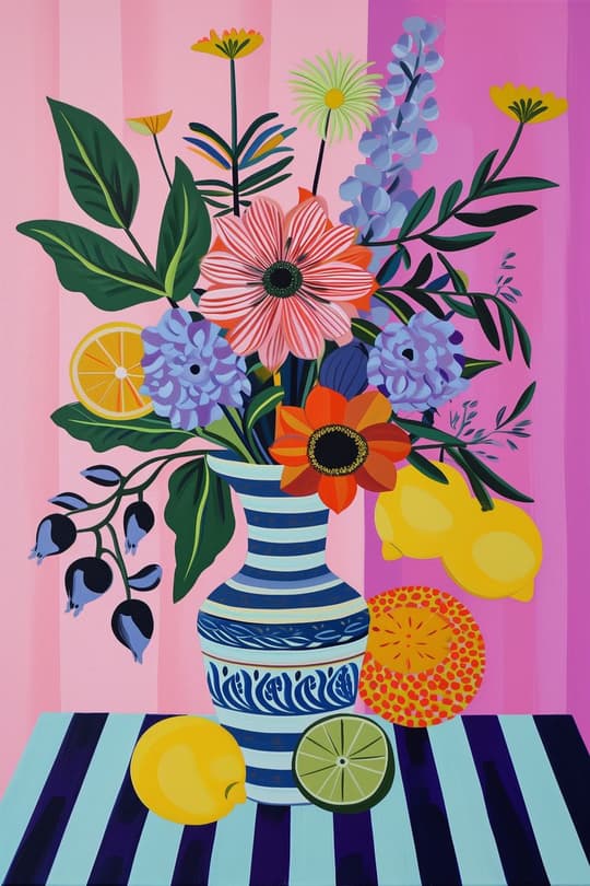 Botanical Burst in Blue & Pink